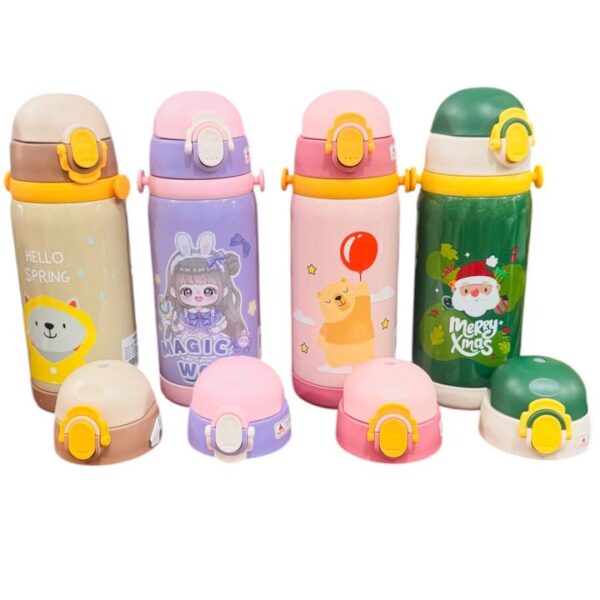 Kids Vacuum Insulated Water Bottle 450ml with Double Lid – Hot & Cold Cartoon Thermos